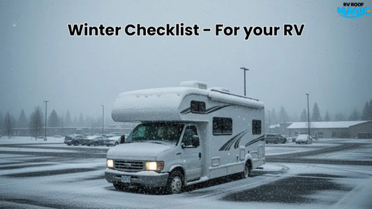 RV parked in snow — winter roof protection by RV Roof Magic