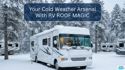 RV roof coated with RV Roof Magic in snowy weather for winter protection and waterproof sealing.